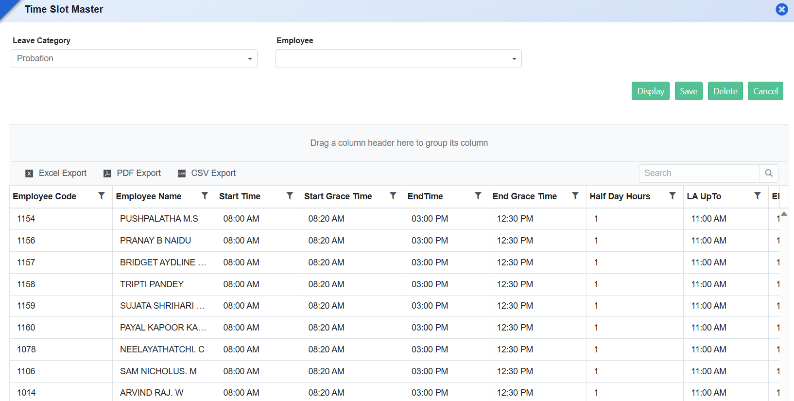 Staff Attendance Time Slot Configuration